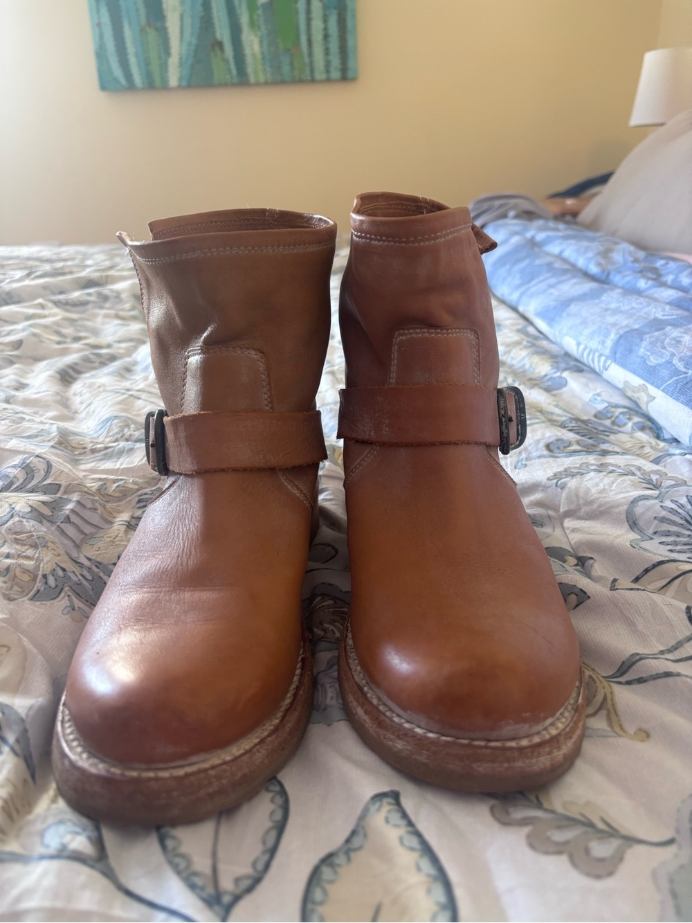 Frye Brown Leather Buckle Ankle Boots - Picture 3 of 5